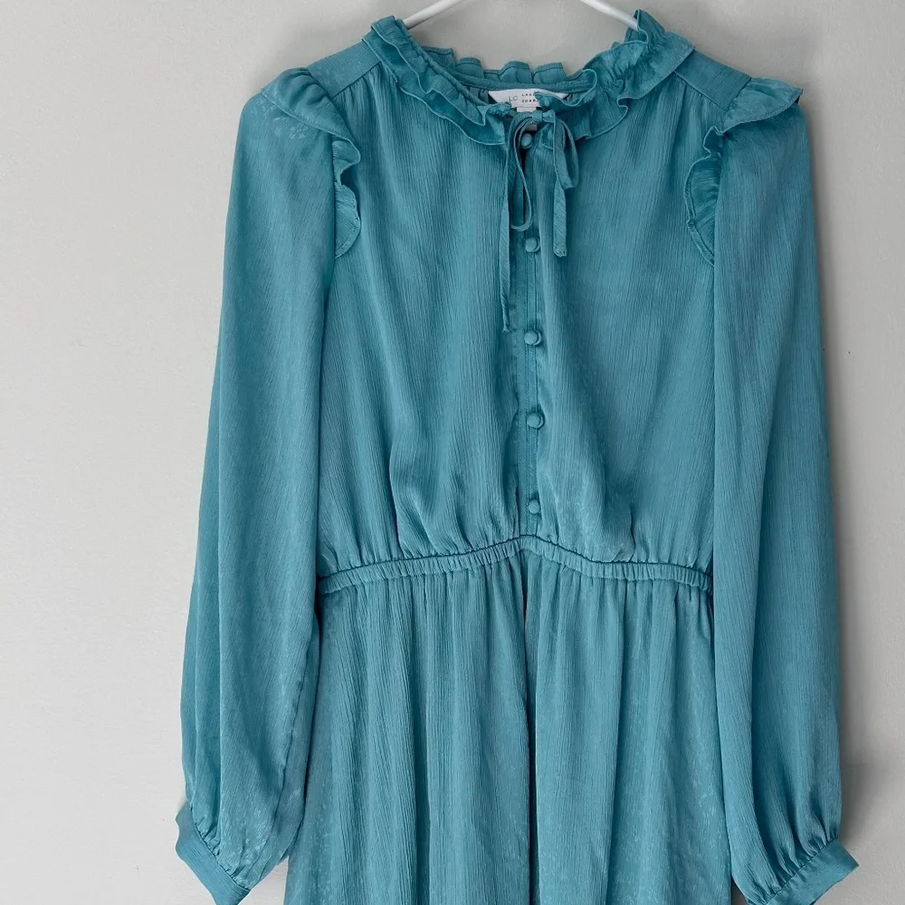 🍒Long Sleeve Mint Ruffle Button Down Dress - Picture 11 of 12